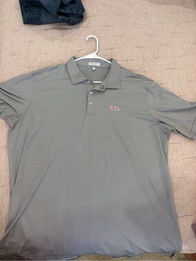 Peter Millar Gray Polo with Red 'Carolina' Embroidery